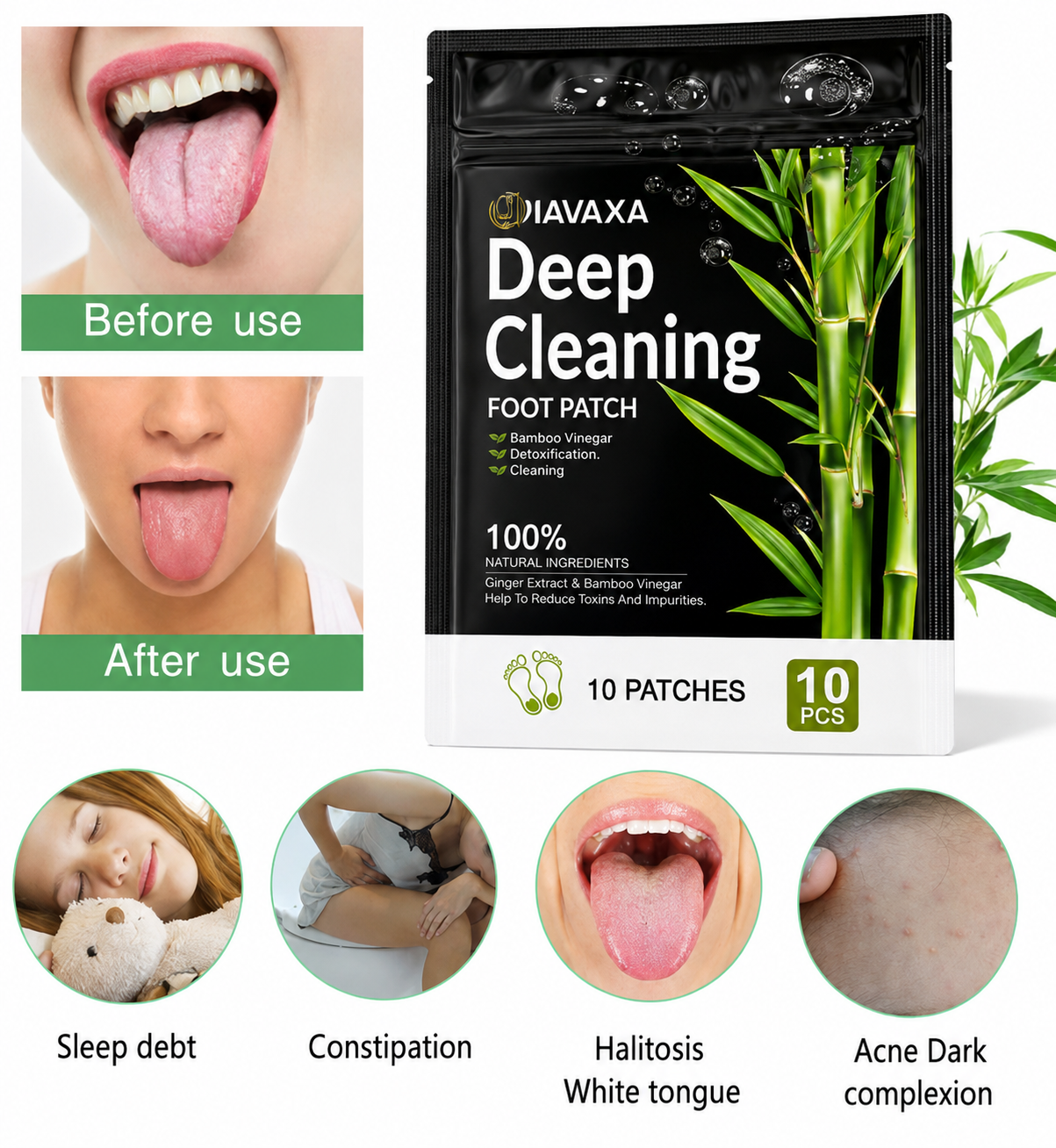 Deep Cleaning Bamboo Foot Detox Patch | Overnight Herbal Foot Care | 10-Pack