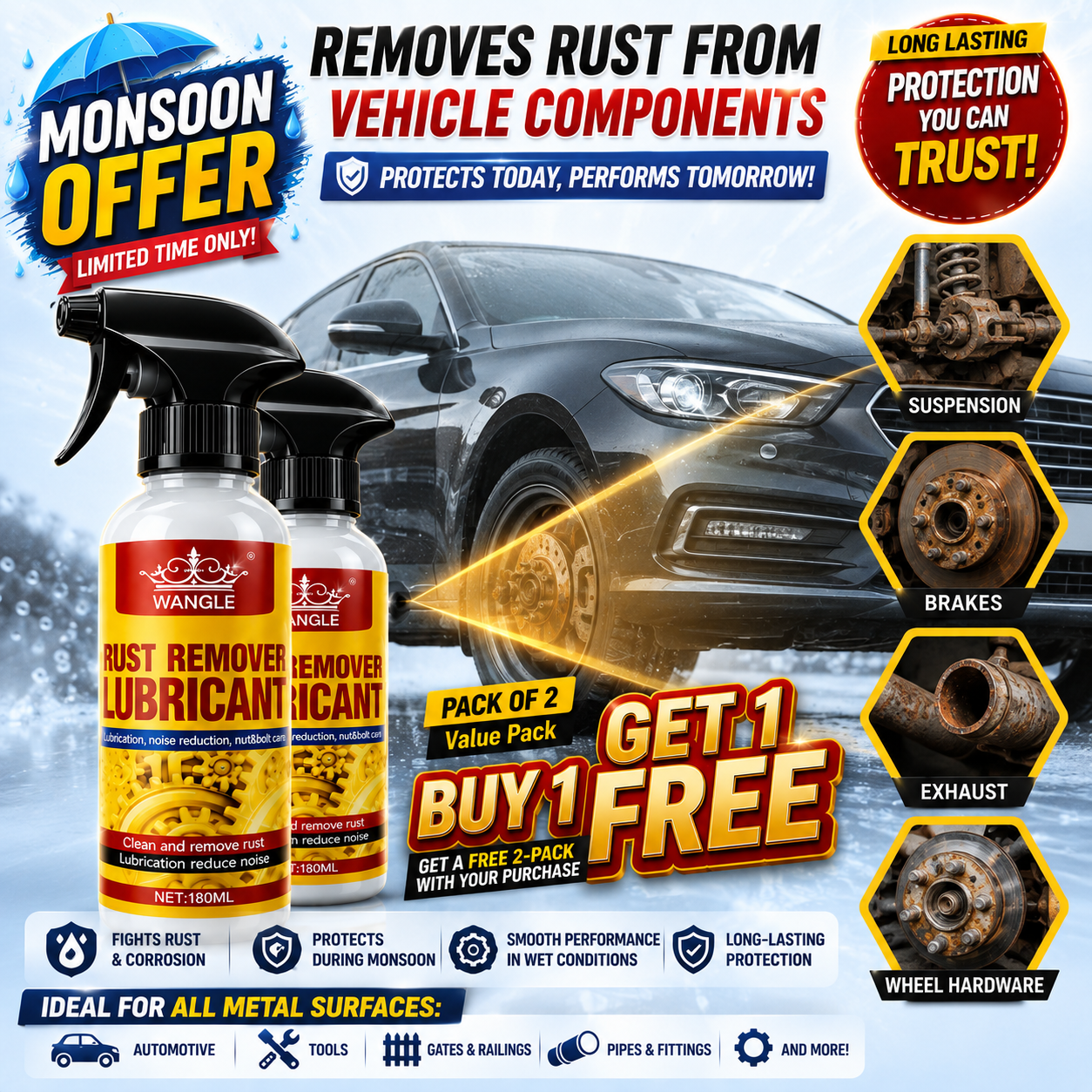 2-in-1 Rust Remover & Lubricant Spray | Removes Rust, Stops Corrosion & Protects Metal 🔥 Buy 1 Get 1 FREE