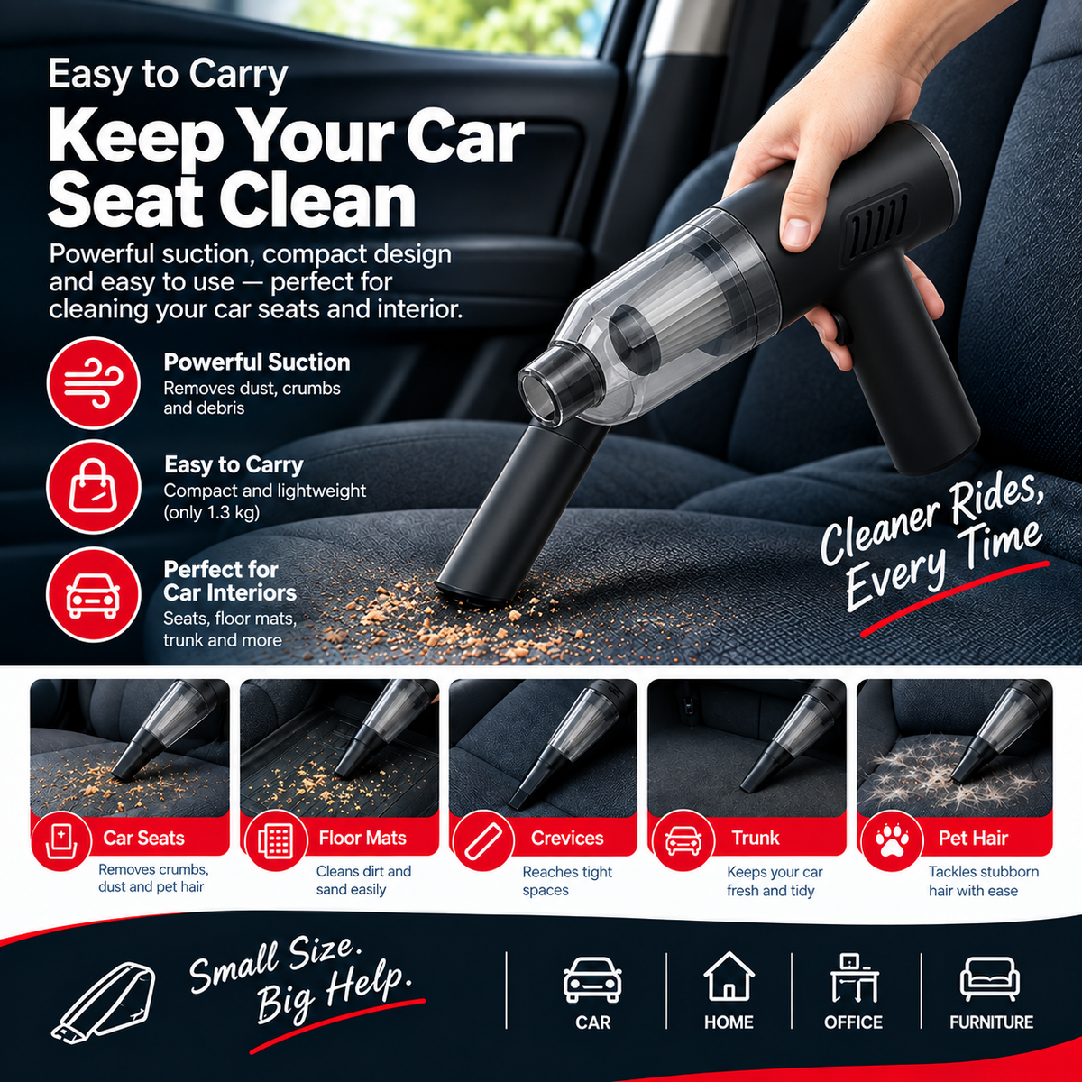 Handheld Vacuum Cleaner | Lightweight Portable Vacuum for Home, Car & Pet Hair