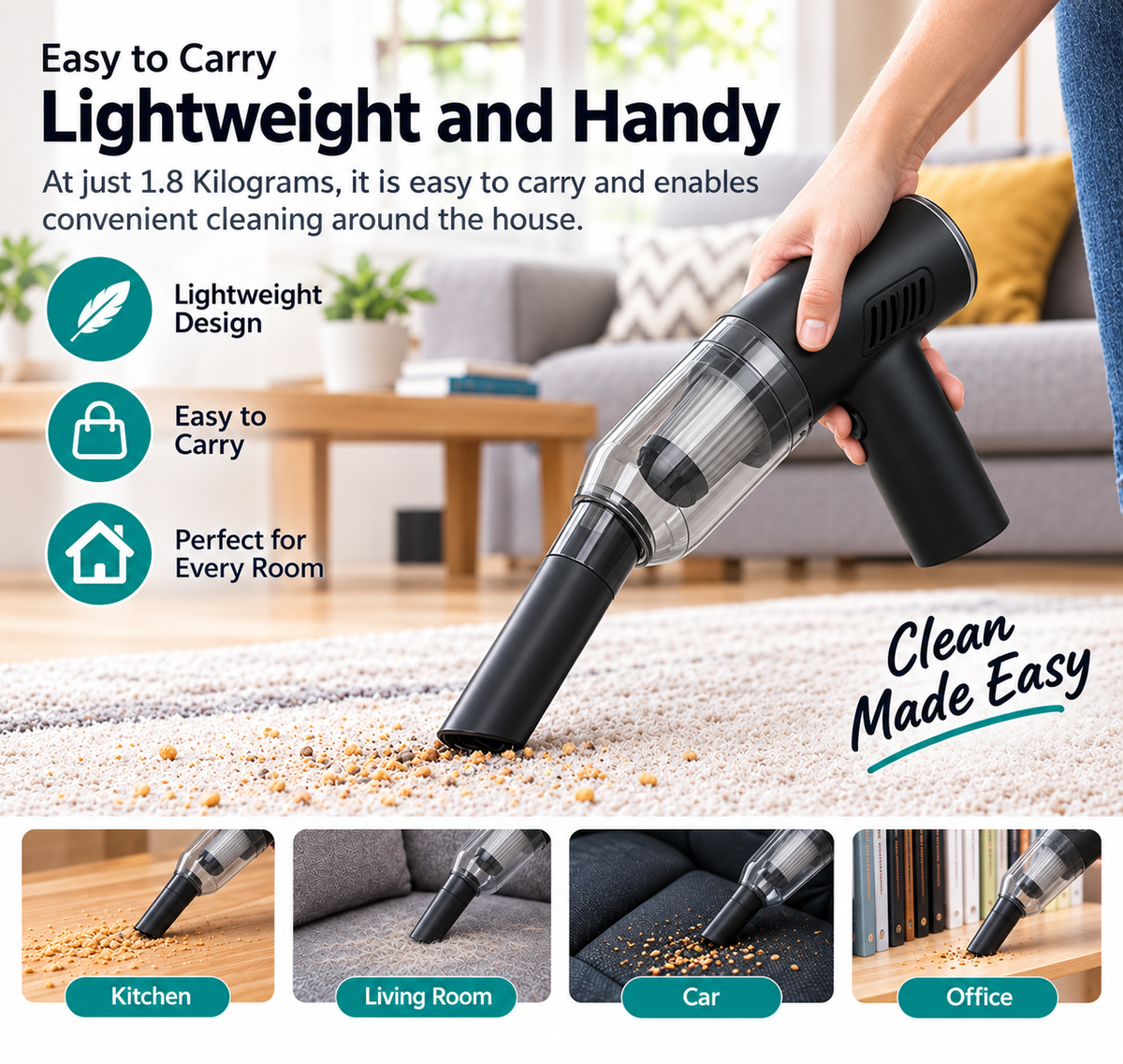 Handheld Vacuum Cleaner | Lightweight Portable Vacuum for Home, Car & Pet Hair