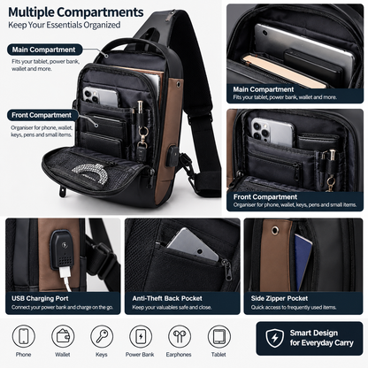 Anti-Theft Cross Body Bag with USB Charging Port