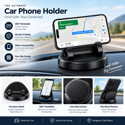 Dashboard Car Phone Holder | Adjustable Anti-Slip Mobile Stand