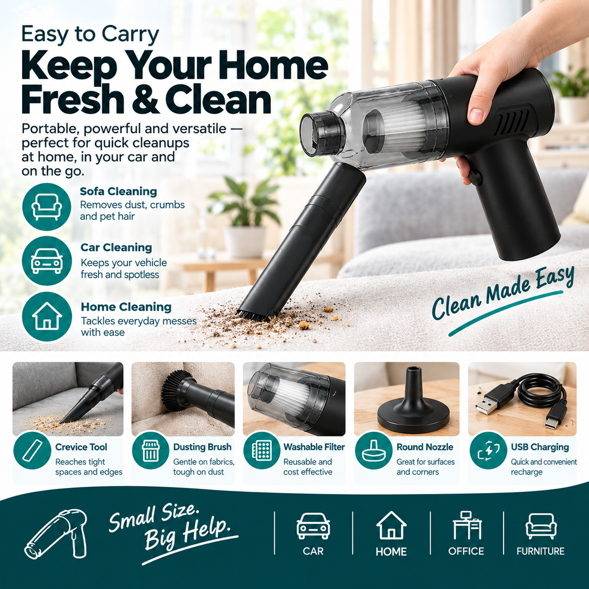 Handheld Vacuum Cleaner | Lightweight Portable Vacuum for Home, Car & Pet Hair